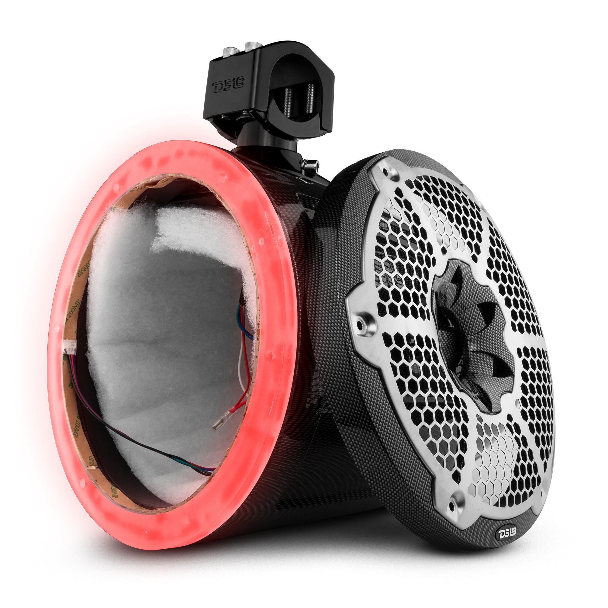 DS18 CF-X10TP.NS NXL 10″ Marine and Powersports Empty Tower LED RGB Lights -Black Carbon Fiber