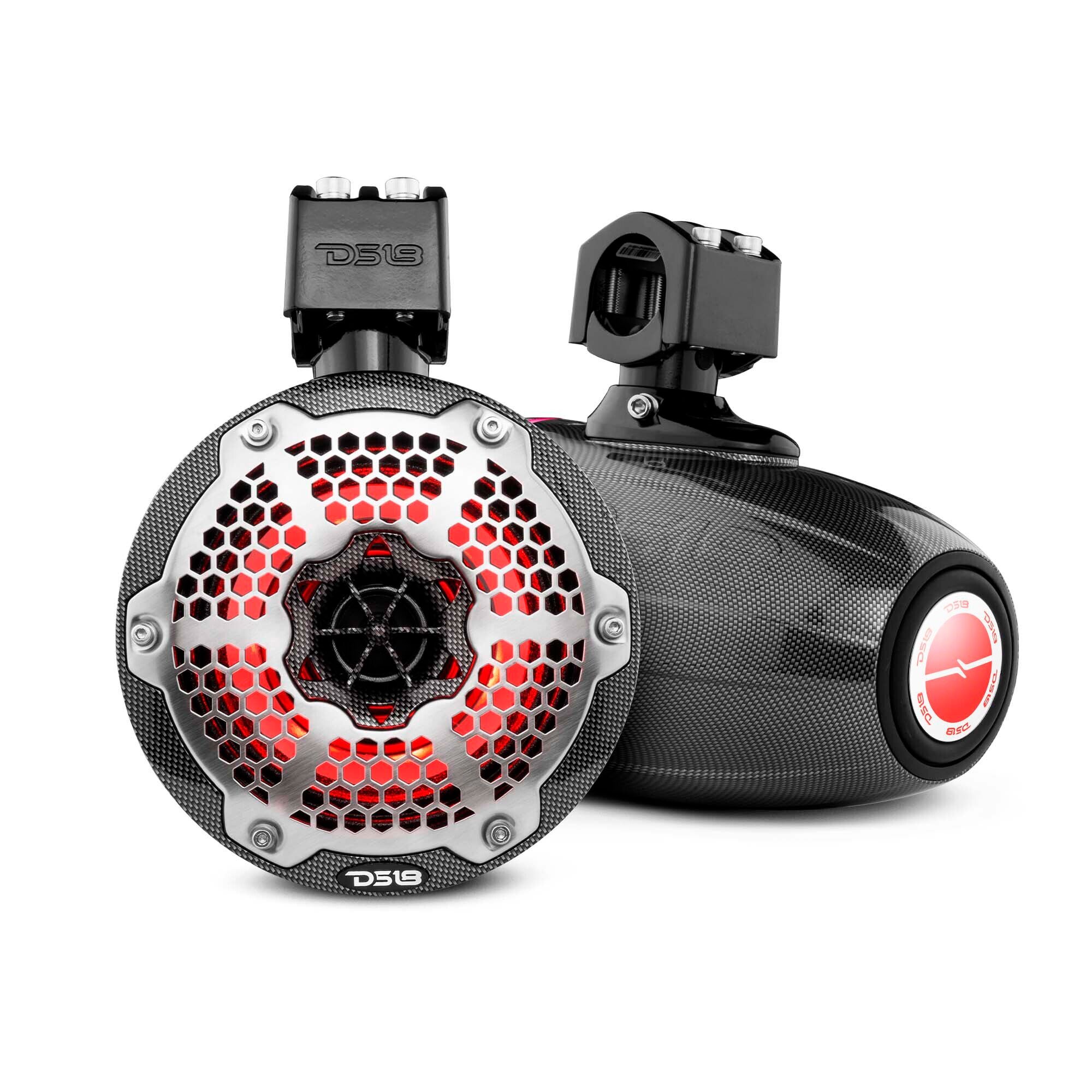 DS18 CF-X6TPNEO 6.5 inch Neodymium Marine Tower Speakers with Passive Radiator RGB LED 150W RMS Carbon Fiber