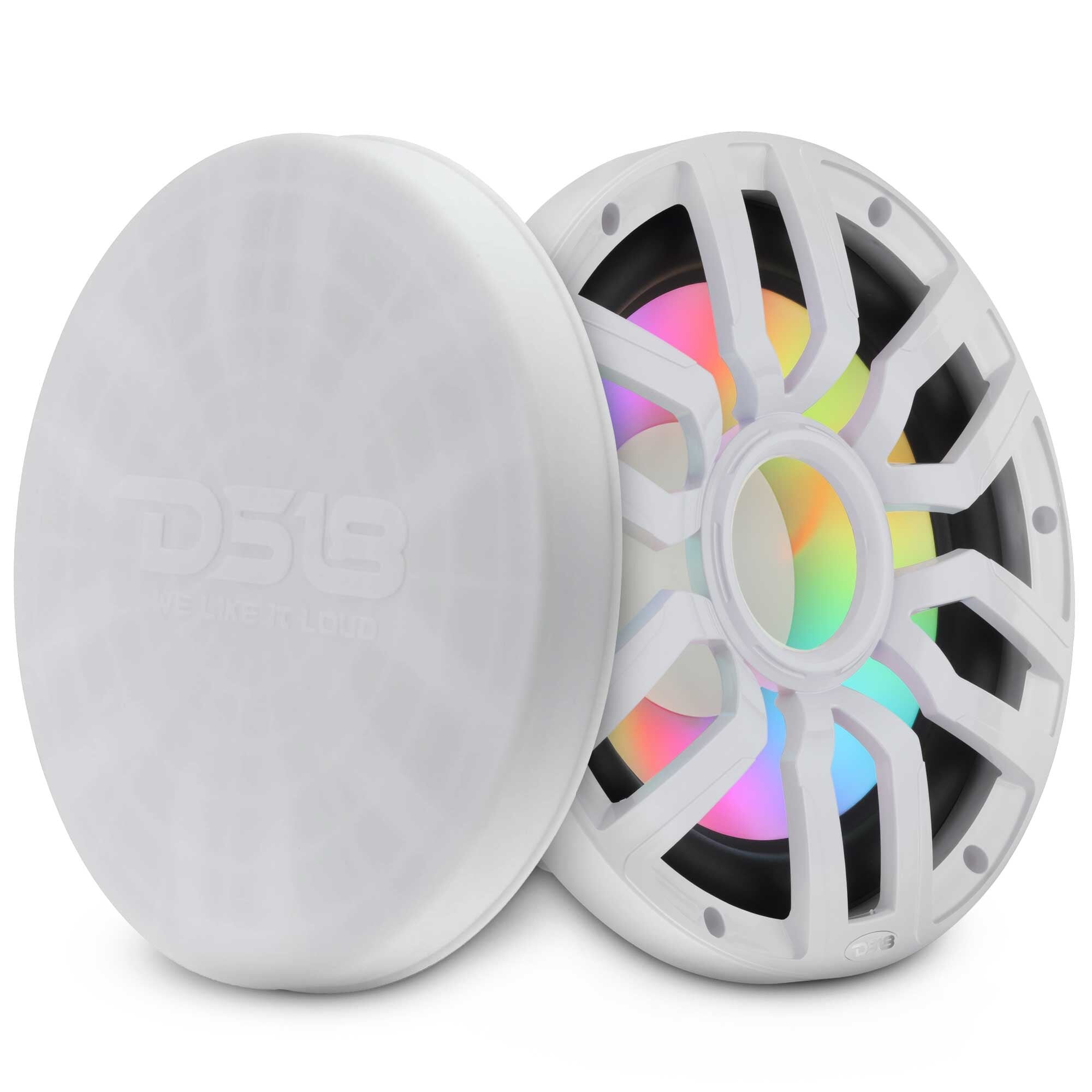 DS18 NXL-IQ10.2SUB/WH 10″ NXL-iQ Marine Subwoofer with Digital LED Lights – 500W RMS 2-Ohm SVC, White