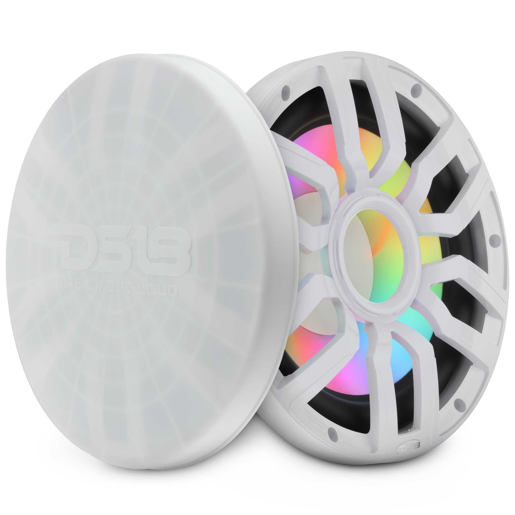 DS18 NXL-IQ12.2SUB/WH 12″ NXL-iQ Marine Subwoofer with Digital LED Lights – 600W RMS 2-Ohm SVC, White