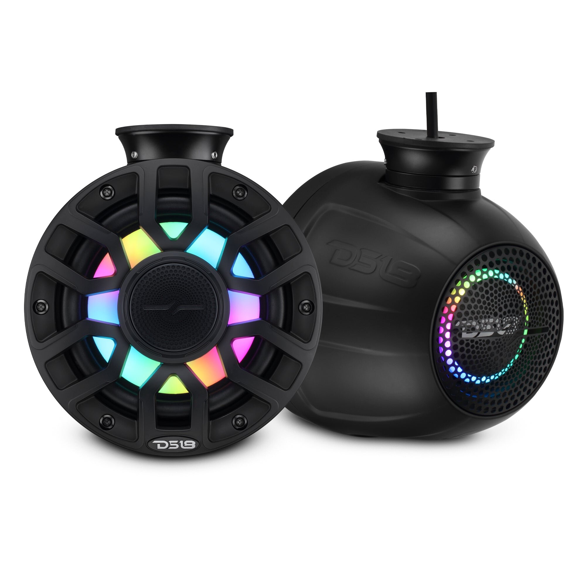DS18 NXL-IQPS6/BK 6.5″ NXL-iQ Marine Short Tower Coaxial Speakers with Digital LED Lights, 150W RMS, 300W Max, 4-Ohm