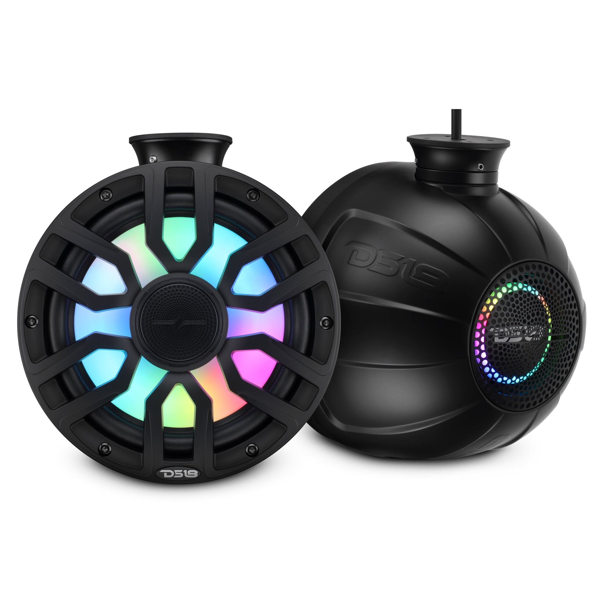 DS18 NXL-IQPS8/BK 8″ NXL-iQ Marine Short Tower Coaxial Speakers with Digital LED Lights, 175W RMS, 350W Max, 4-Ohm